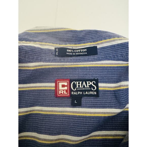 Chaps Ralph Lauren Button Down Men’s L Vertical Striped Short Sleeve Shirt - Picture 2 of 10